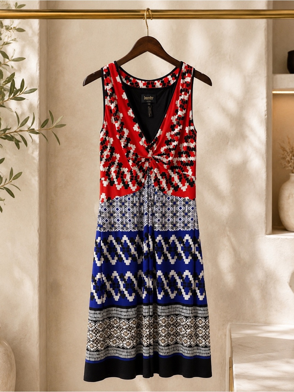 Laundry by Shelli Segal Size 12 Mixed Geometric Twist Front Racerback Dress